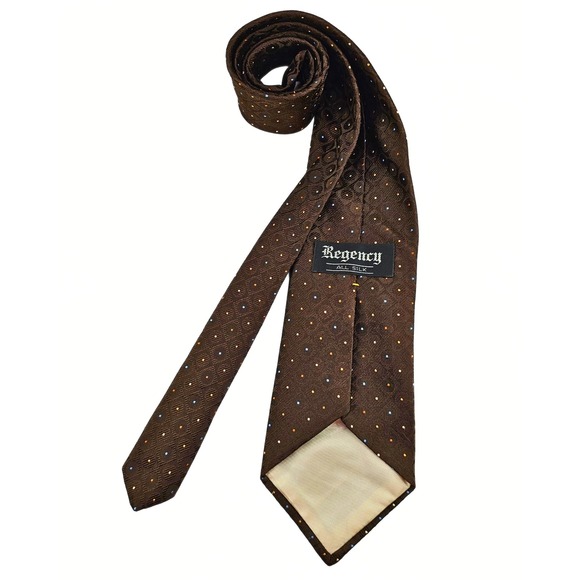 Regency All Silk Necktie Brown Geometric Dot Pattern Business Formal‎ Men - Picture 3 of 6